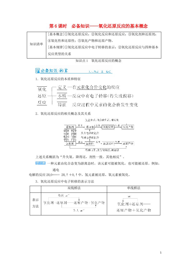 2022高考化学一轮复习第2章化学物质及其变化第6讲氧化还原反应的基本概念教案