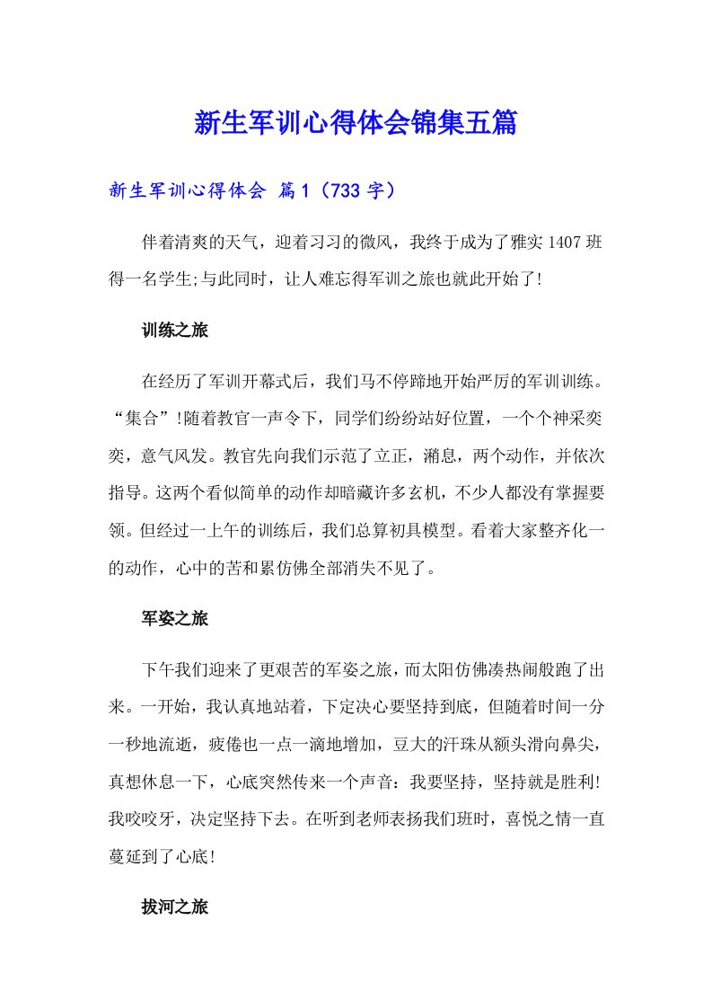 新生军训心得体会锦集五篇【实用】