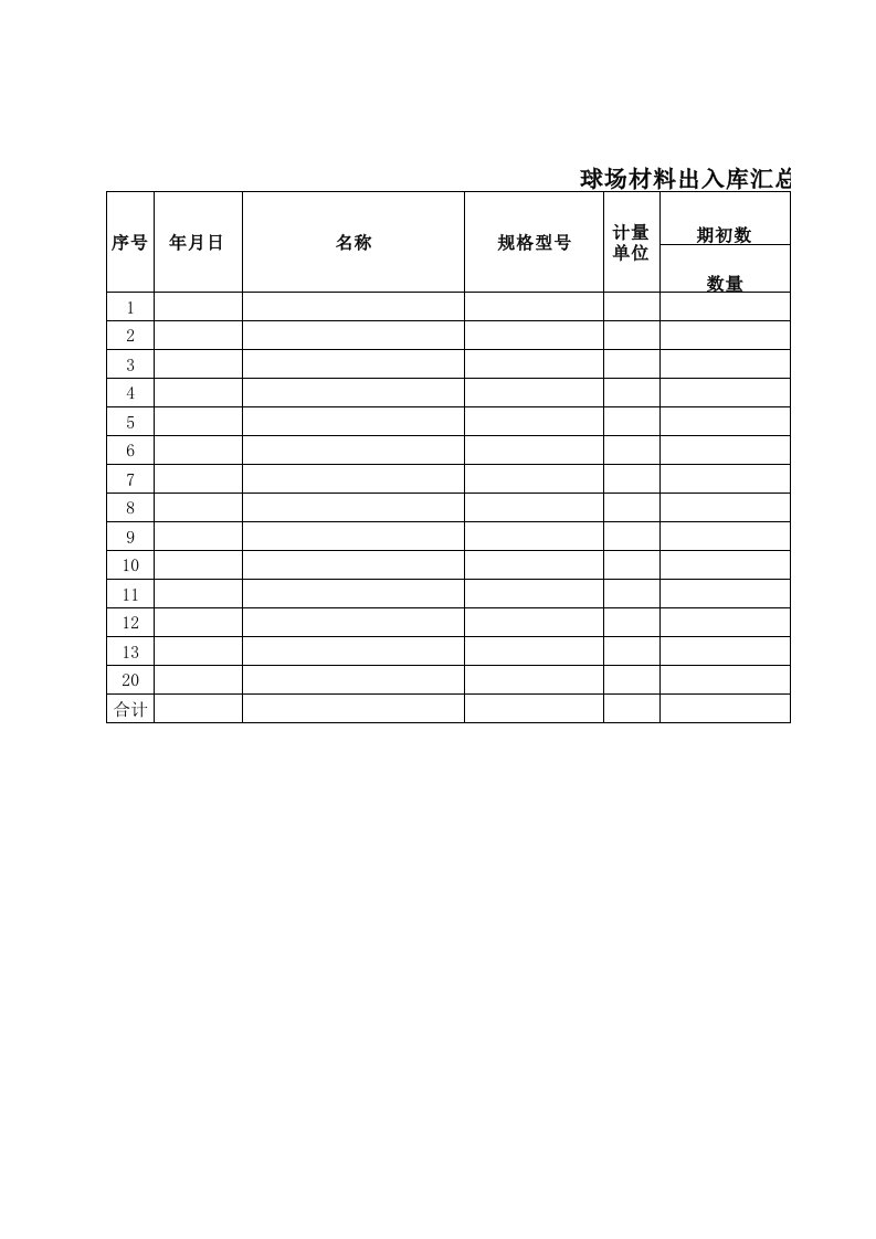 材料出入库汇总明细表模版