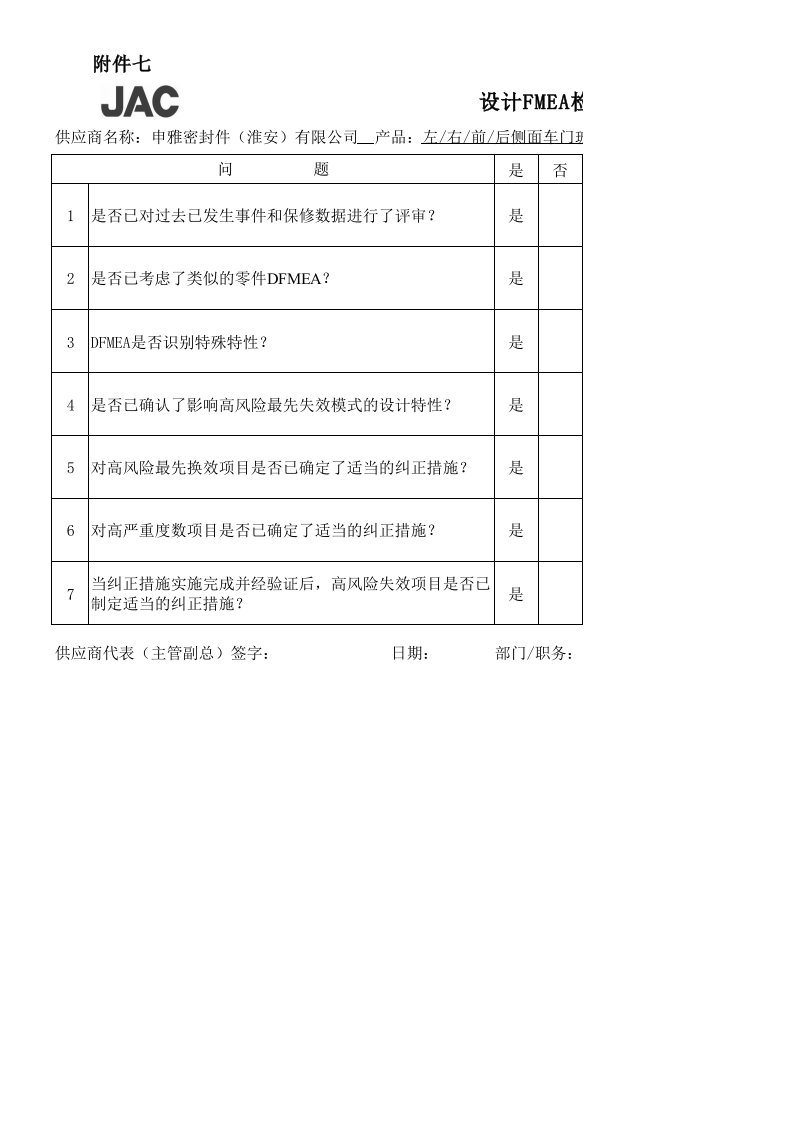 江淮-DFMEA检查清单