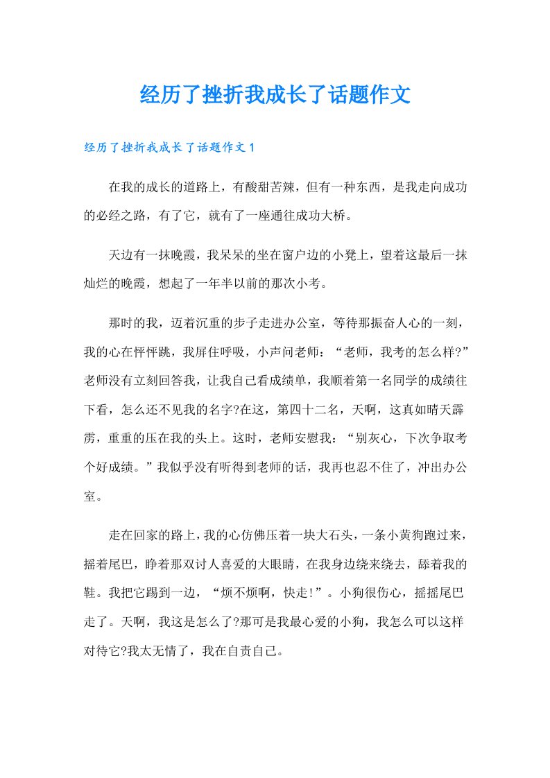 经历了挫折我成长了话题作文