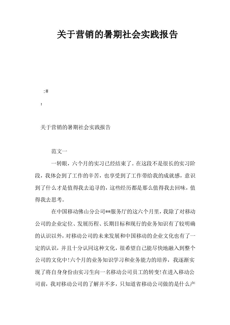 关于营销的暑期社会实践报告