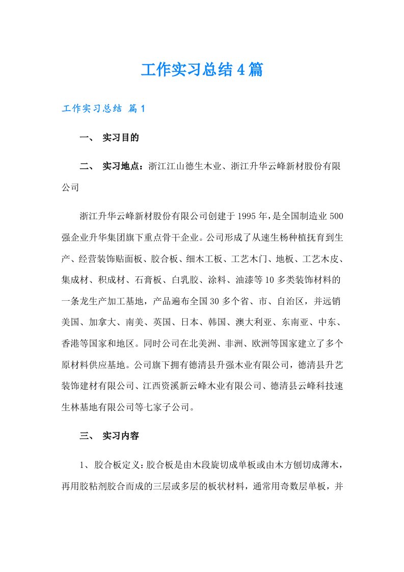 （汇编）工作实习总结4篇