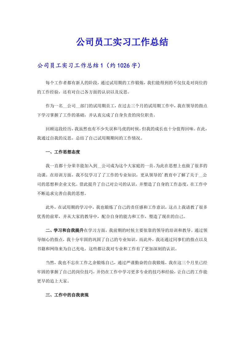 公司员工实习工作总结