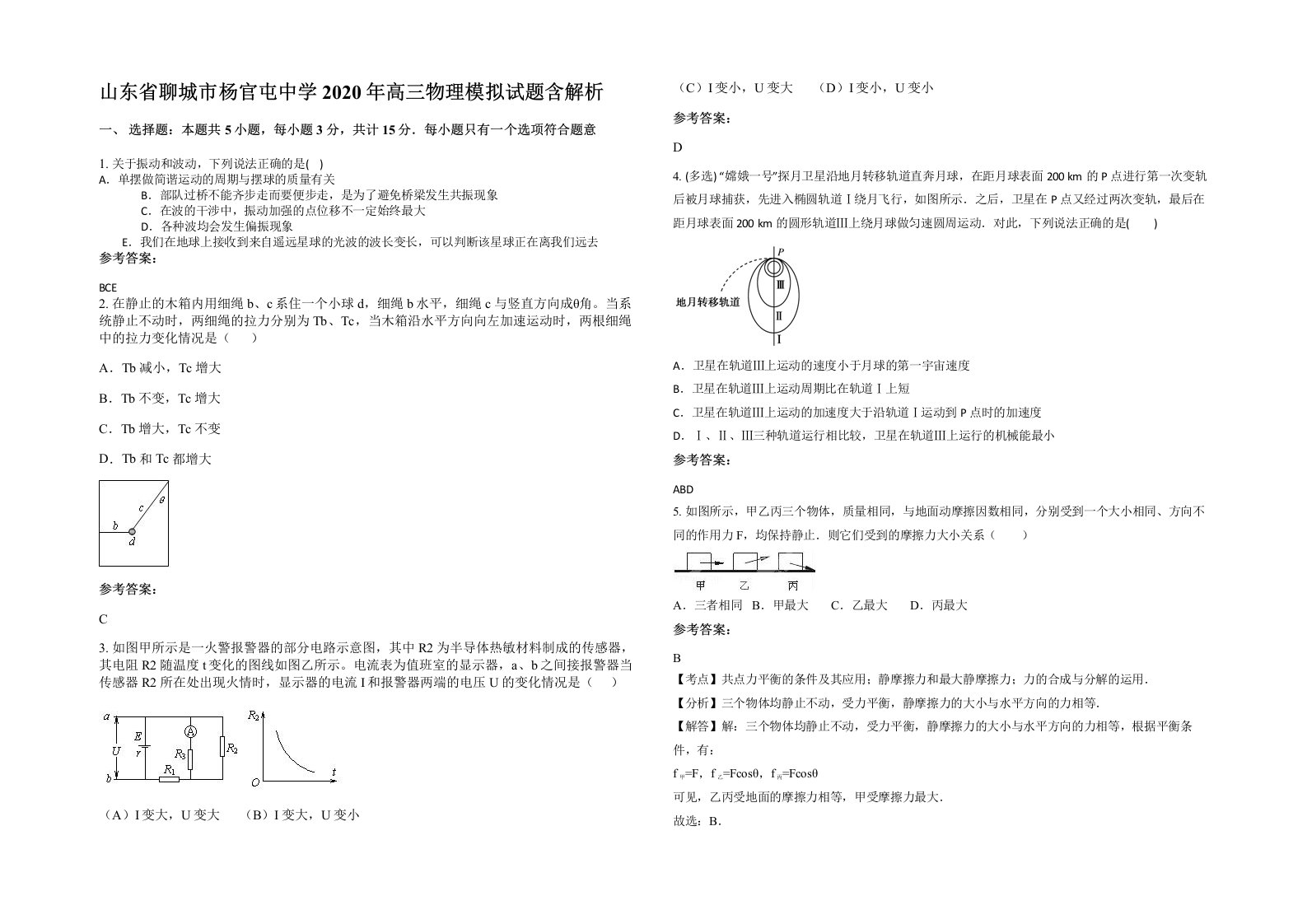 山东省聊城市杨官屯中学2020年高三物理模拟试题含解析