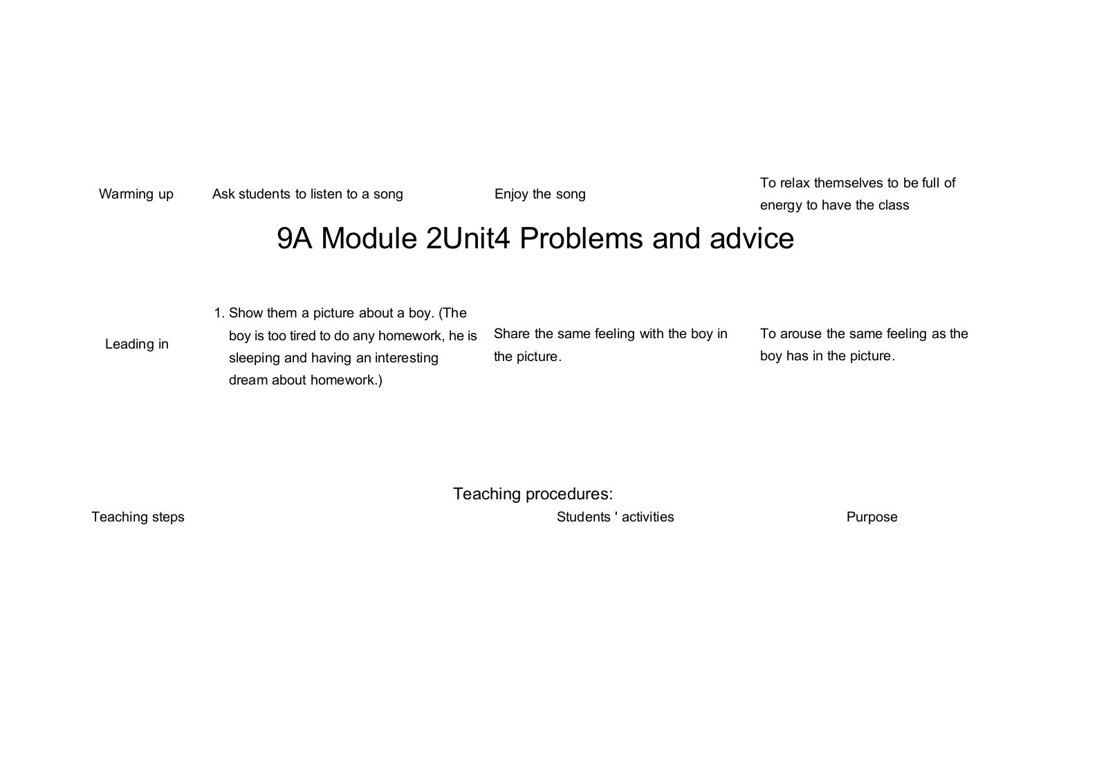 9AM2U4ProblemsandadviceReading教学设计