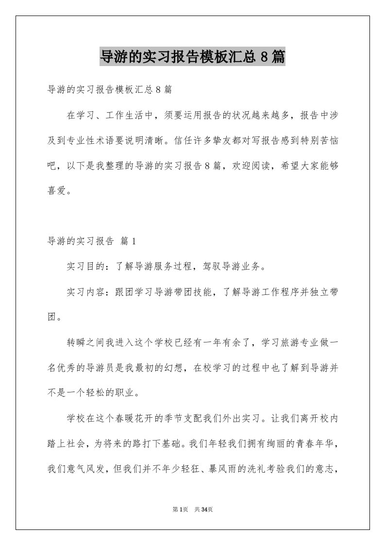 导游的实习报告模板汇总8篇