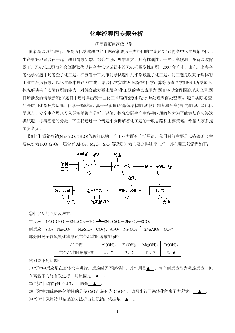 化学流程图专题解析