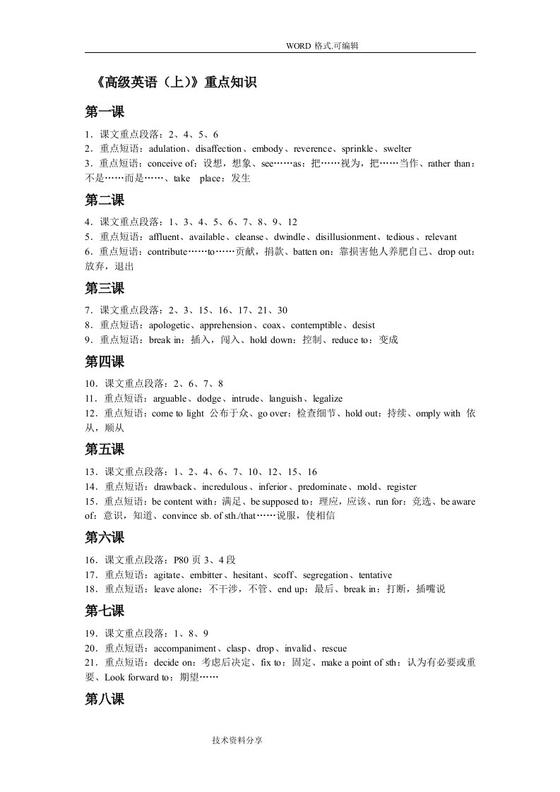 自学考试高级英语重点