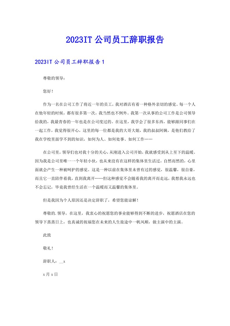 2023IT公司员工辞职报告