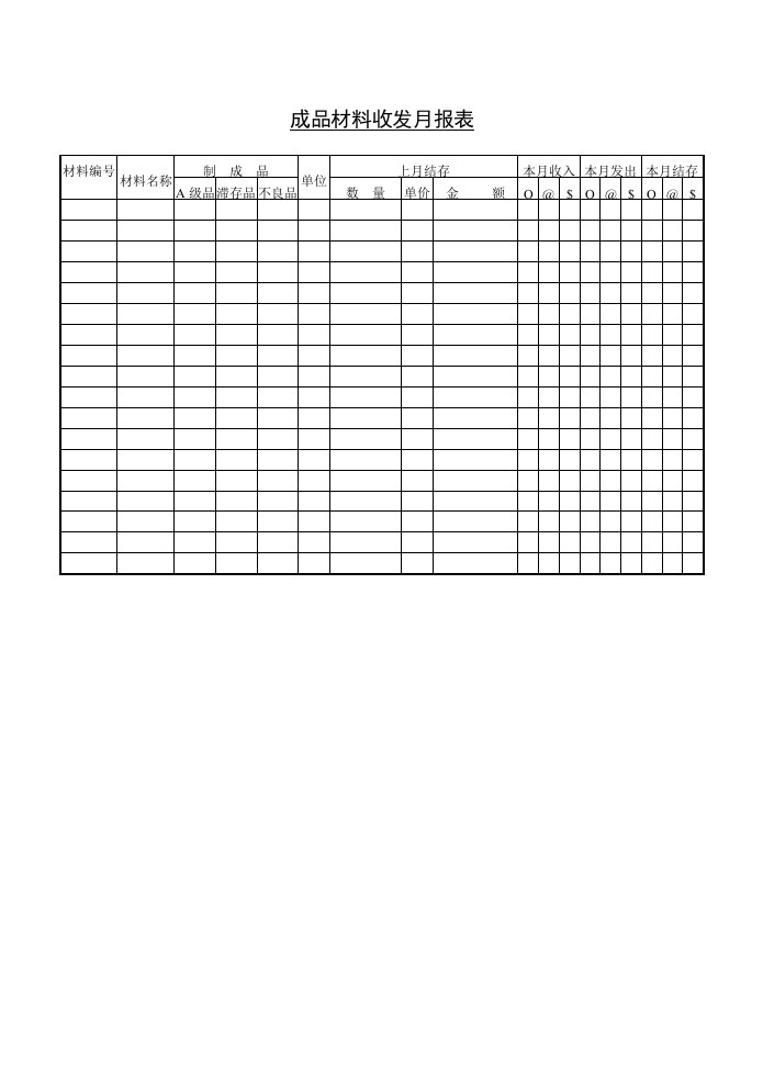 成品材料收发月报样表