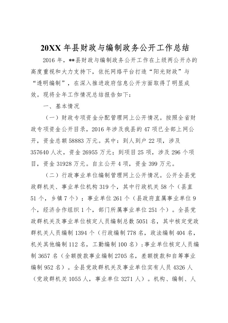 2022-年县财政与编制政务公开工作总结