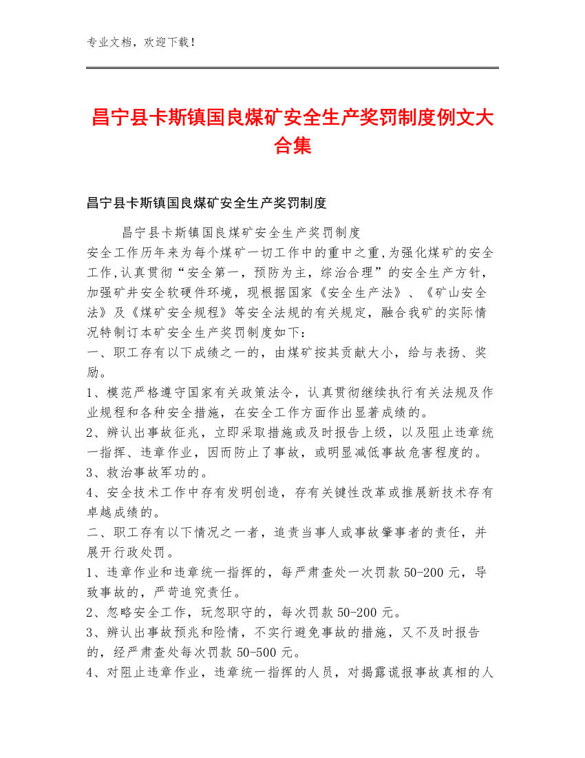 昌宁县卡斯镇国良煤矿安全生产奖罚制度例文大合集