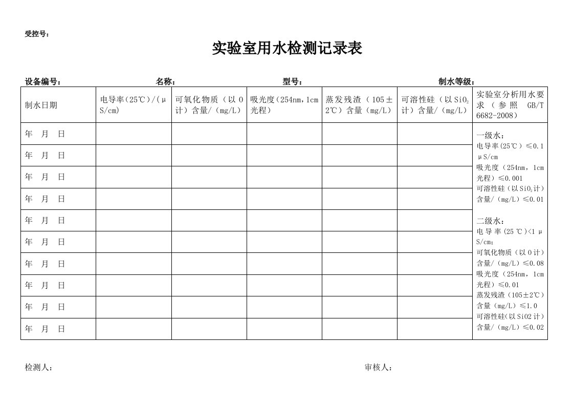 实验室用水检测记录表