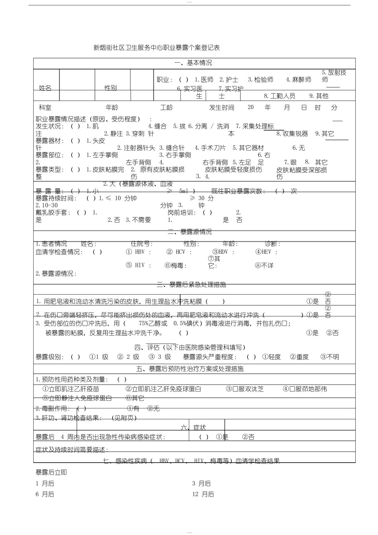 医院职业暴露登记表