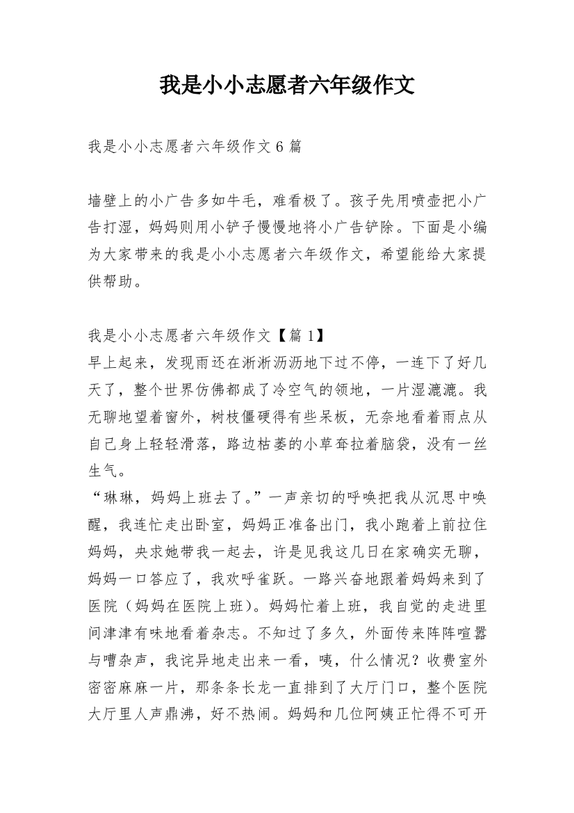 我是小小志愿者六年级作文