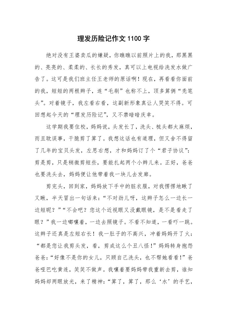 理发历险记作文1100字