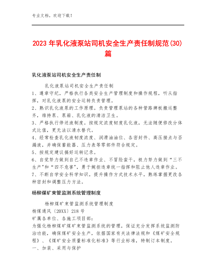 2023年乳化液泵站司机安全生产责任制规范(30)篇