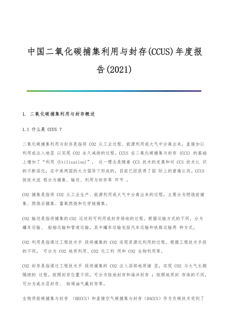 中国二氧化碳捕集利用与封存(CCUS)年度报告()