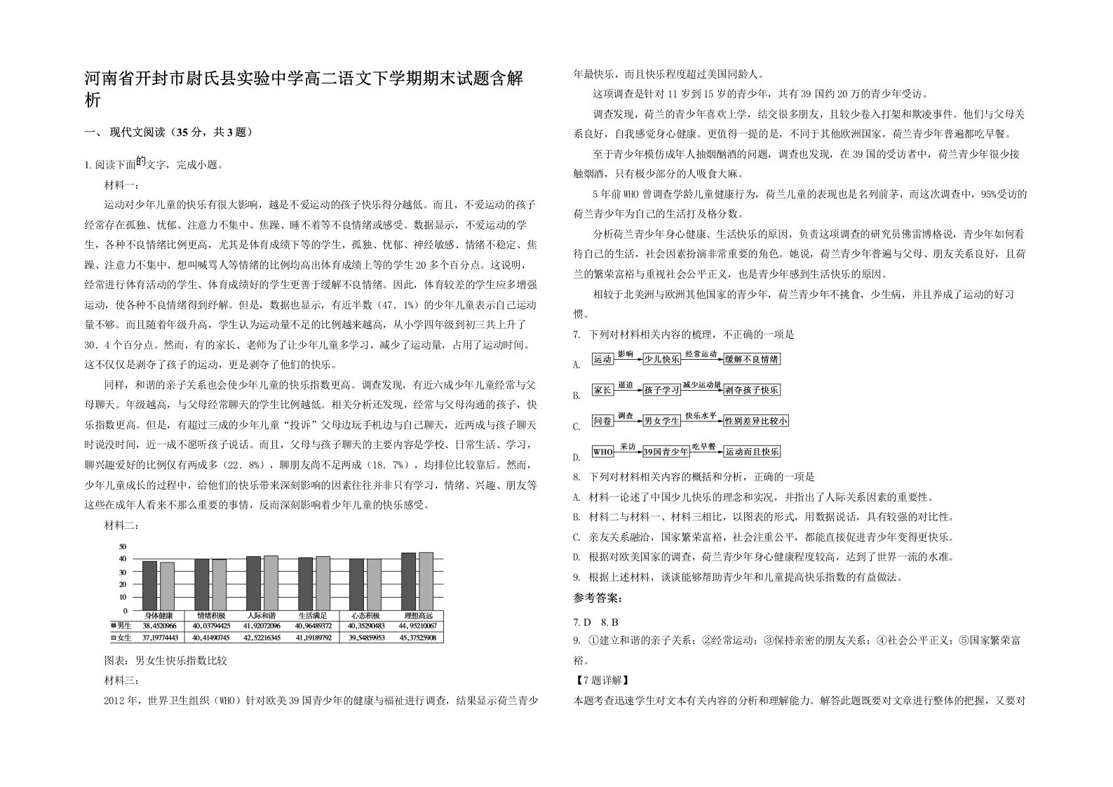 河南省开封市尉氏县实验中学高二语文下学期期末试题含解析