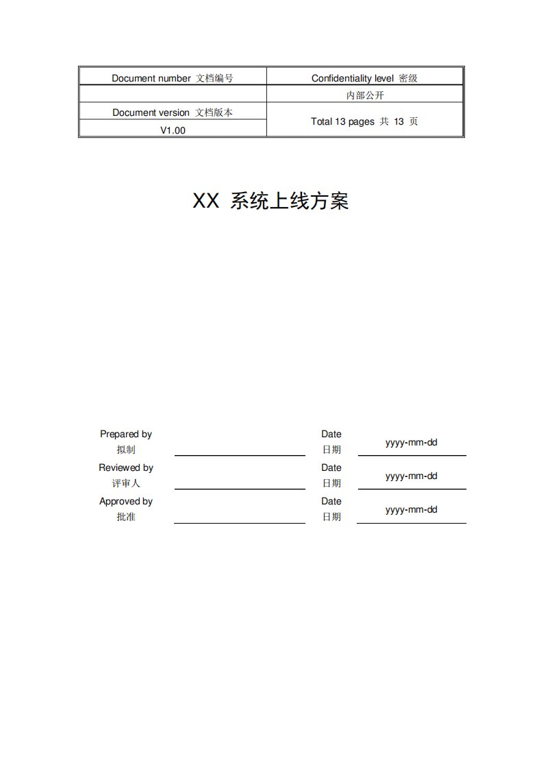 系统上线方案模板