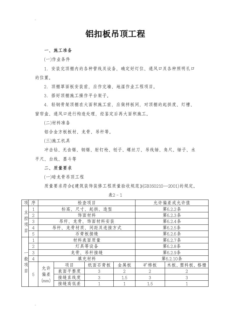 铝扣板吊顶工程施工工艺设计