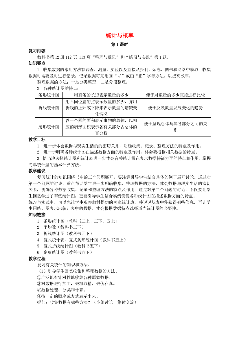 六年级数学下册-统计与概率(一)教案-苏教版