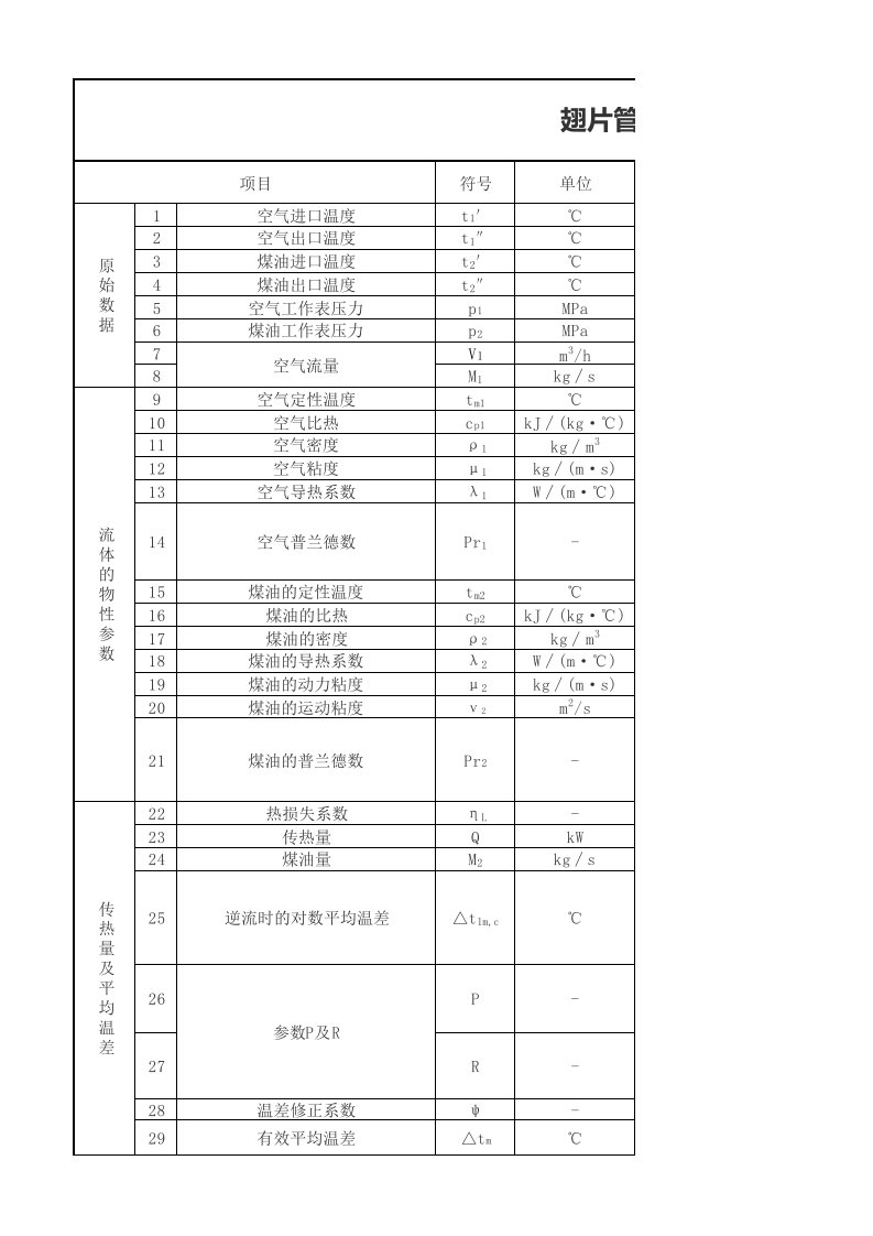 煤油翅片管换热器设计计算