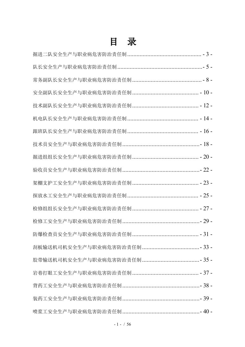 掘进二队安全生产与职业病危害防治责任制汇编