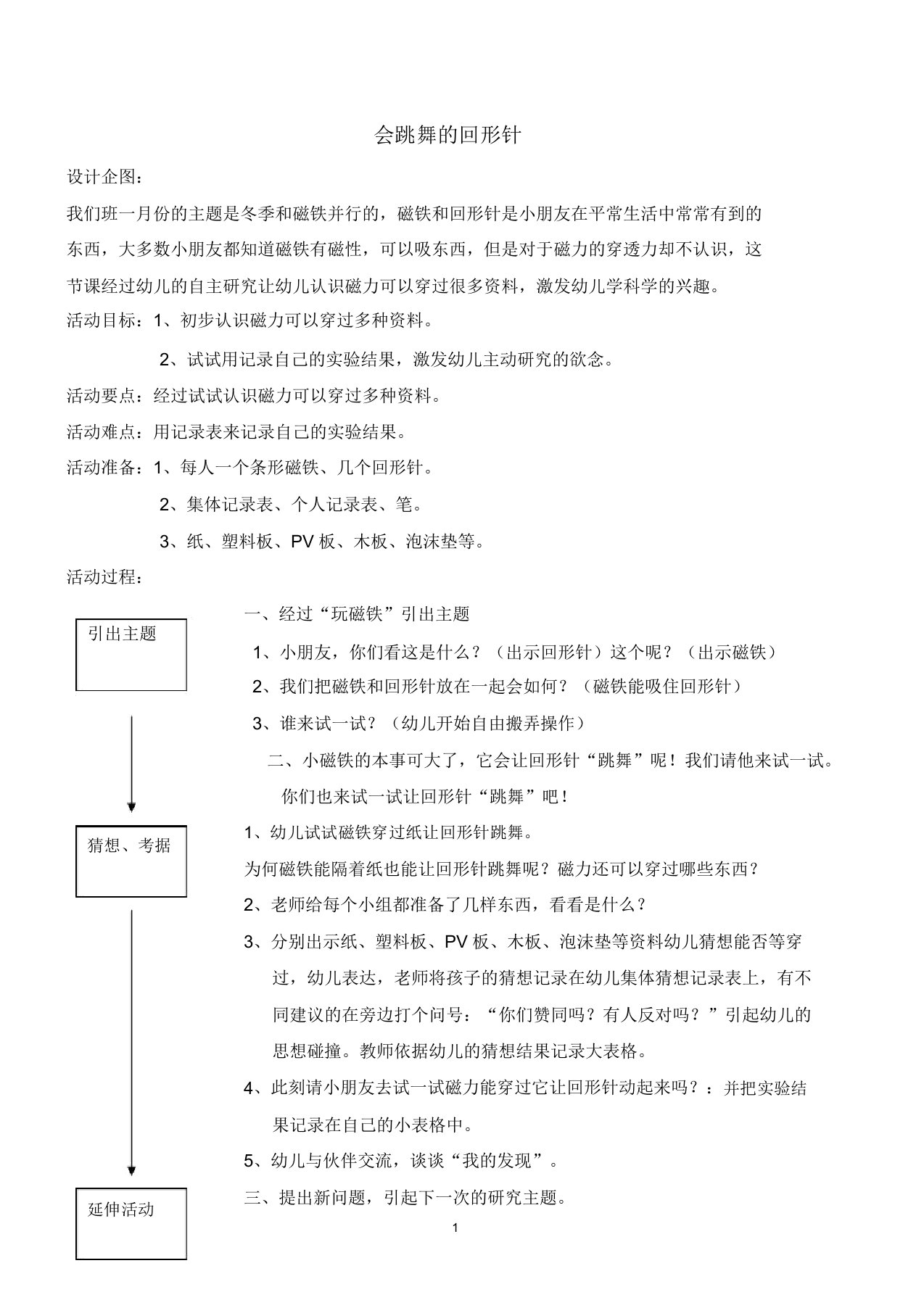 幼儿大班科学教案会跳舞的回形针