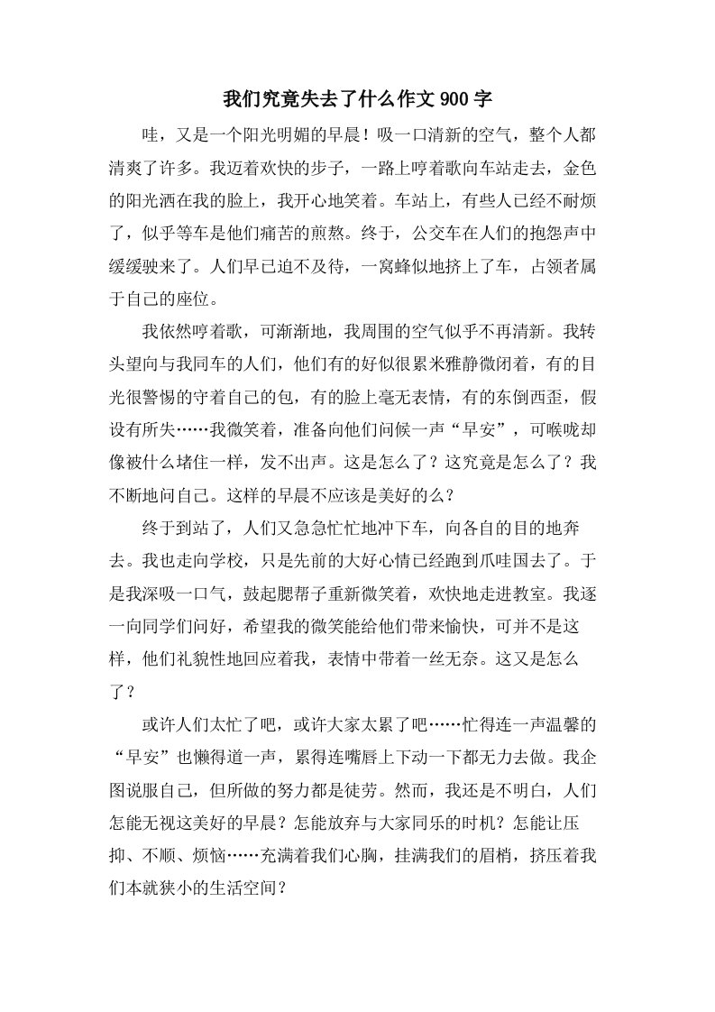 我们究竟失去了什么作文900字