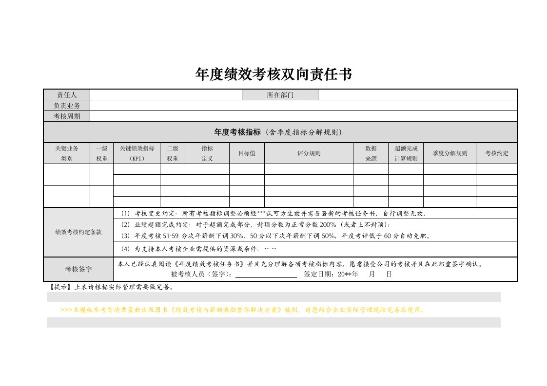 精品文档-年度绩效考核双向责任书