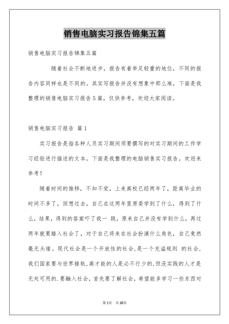 销售电脑实习报告锦集五篇