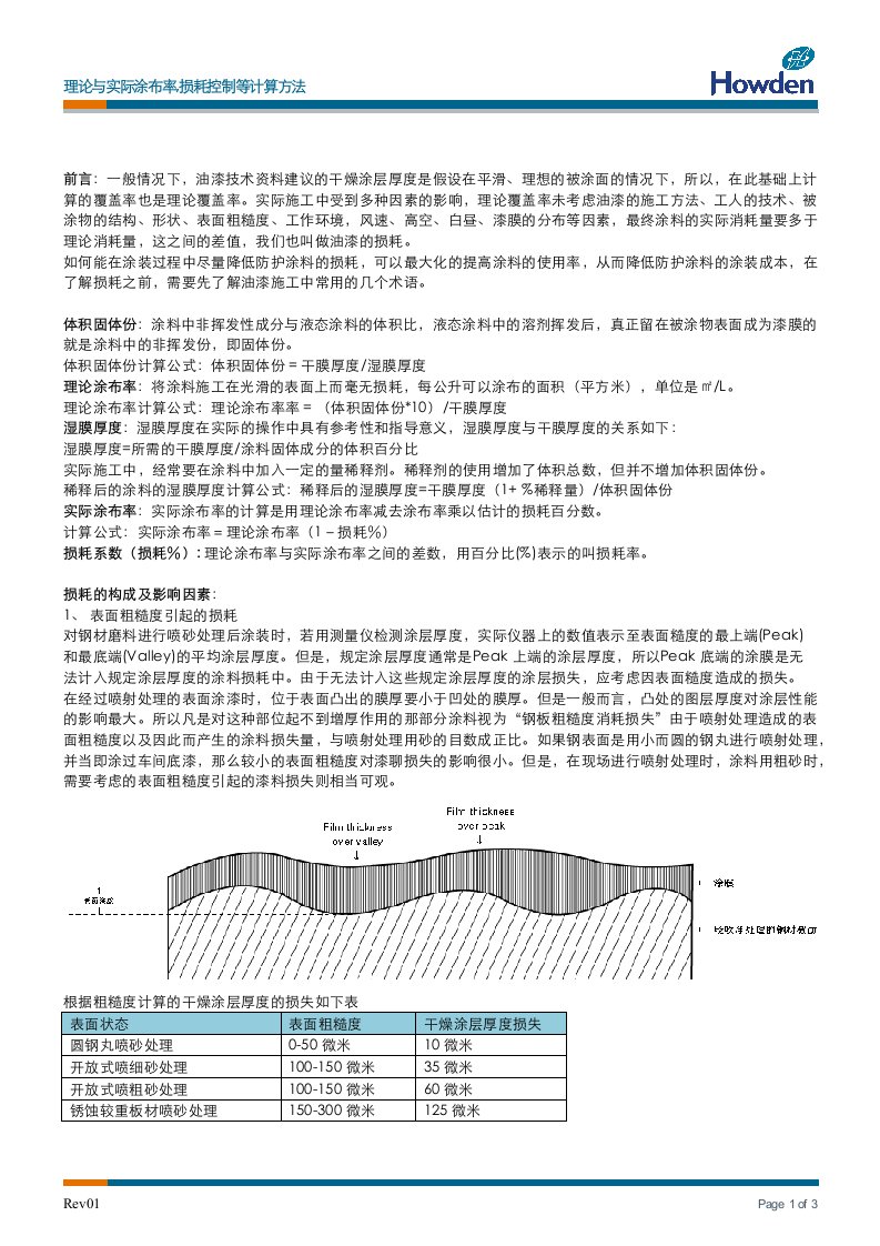 理论与实际涂布率,损耗控制等计算方法