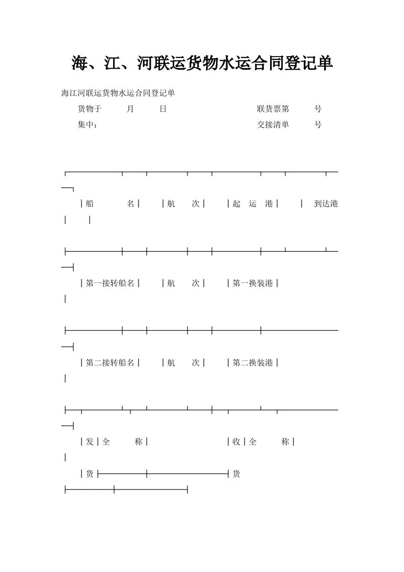 海、江、河联运货物水运合同登记单