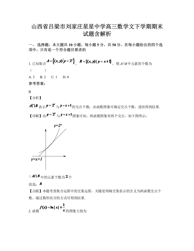 山西省吕梁市刘家庄星星中学高三数学文下学期期末试题含解析