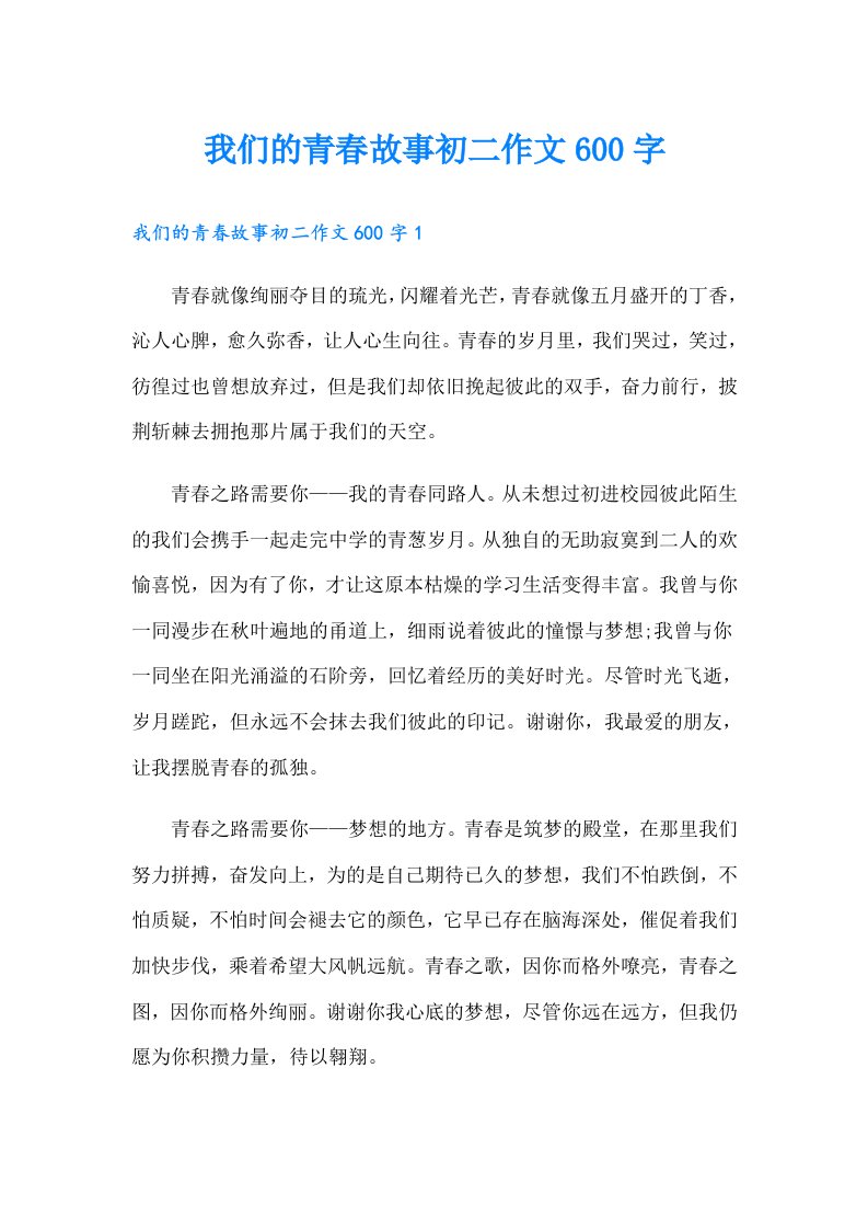 我们的青春故事初二作文600字