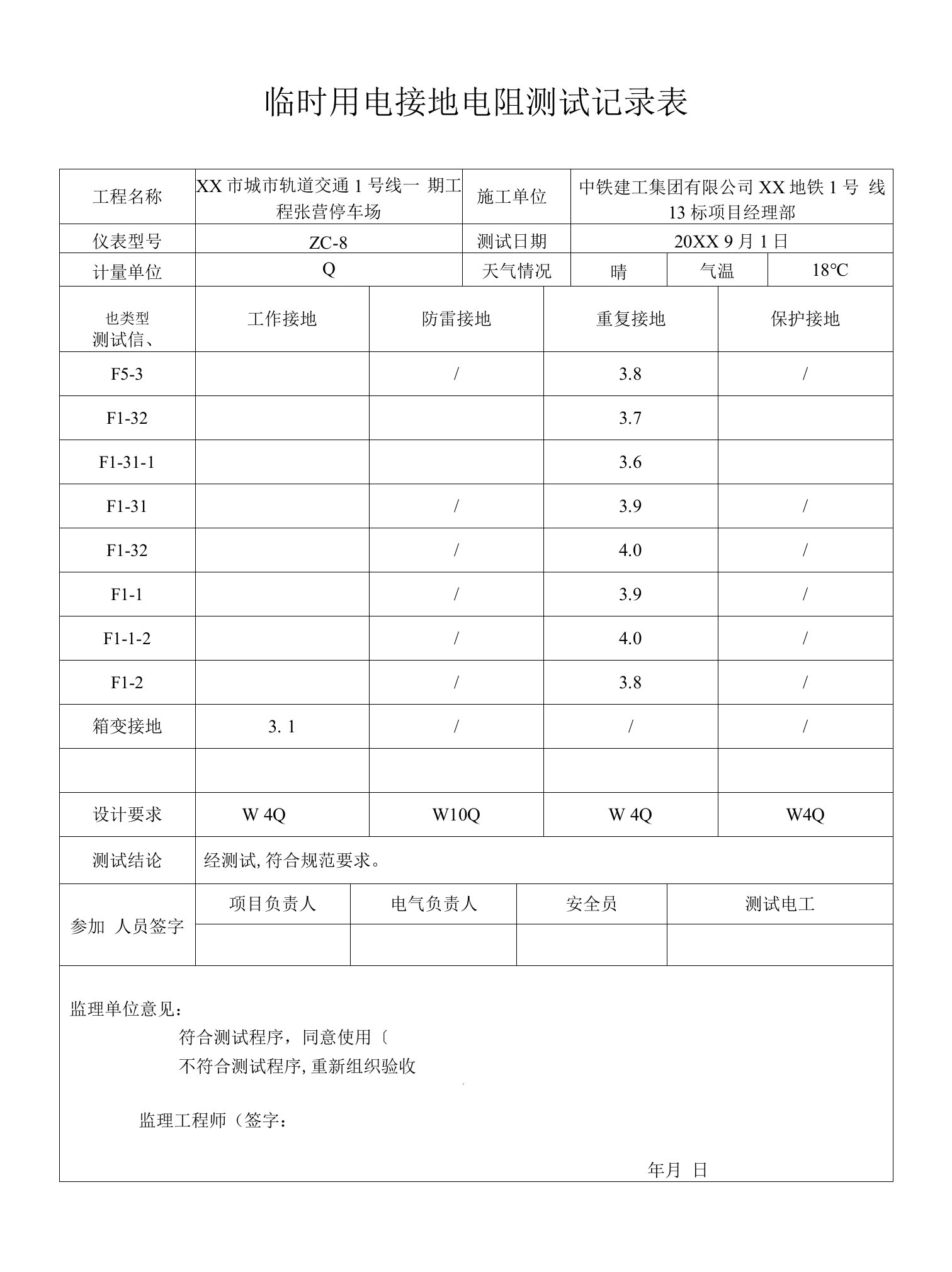 临时用电接地电阻测试记录文本表