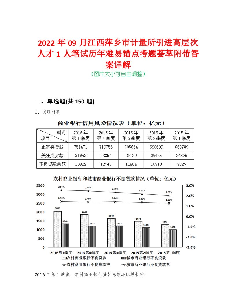 2022年09月江西萍乡市计量所引进高层次人才1人笔试历年难易错点考题荟萃附带答案详解