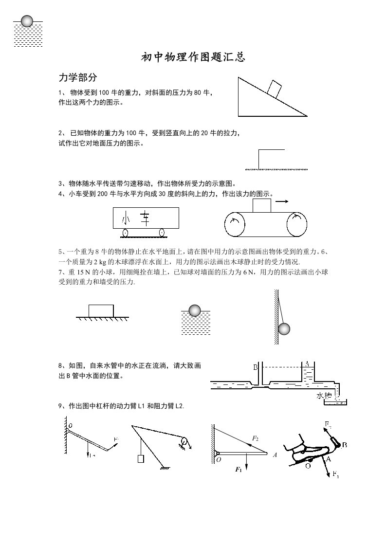 初中物理作图题汇总力学