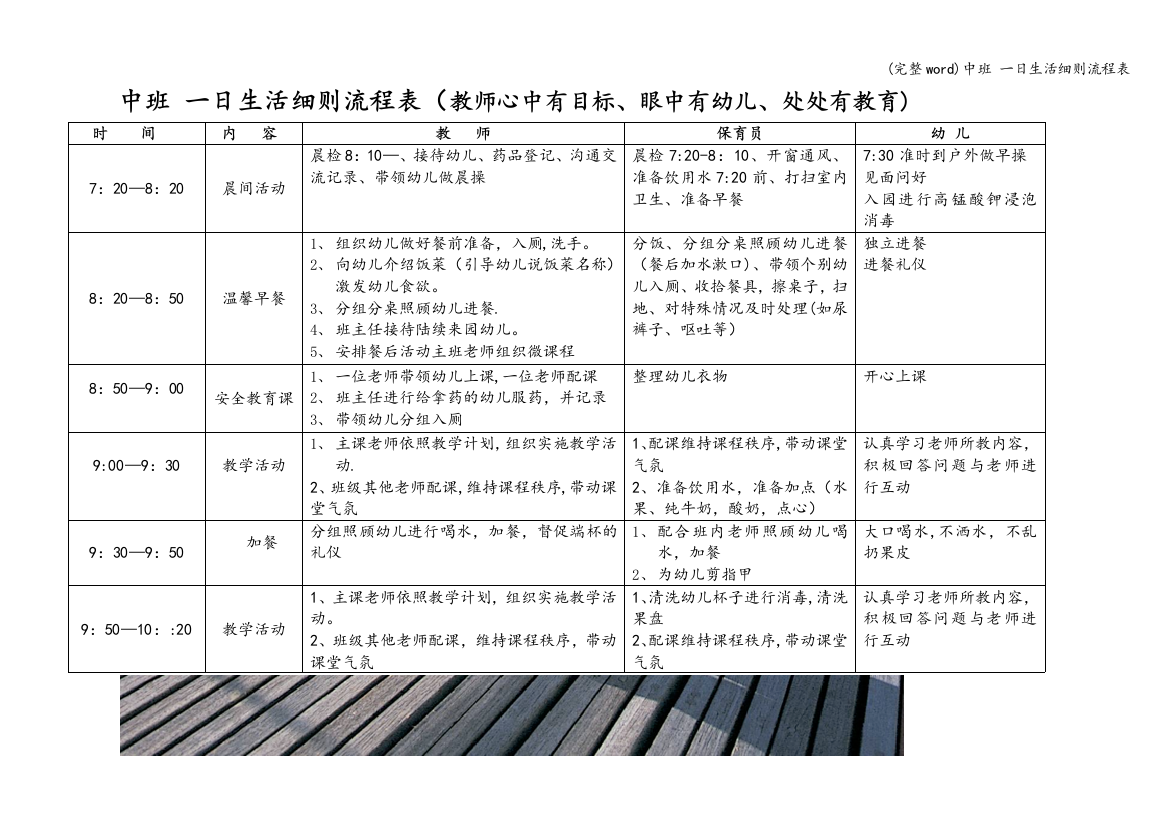 中班-一日生活细则流程表