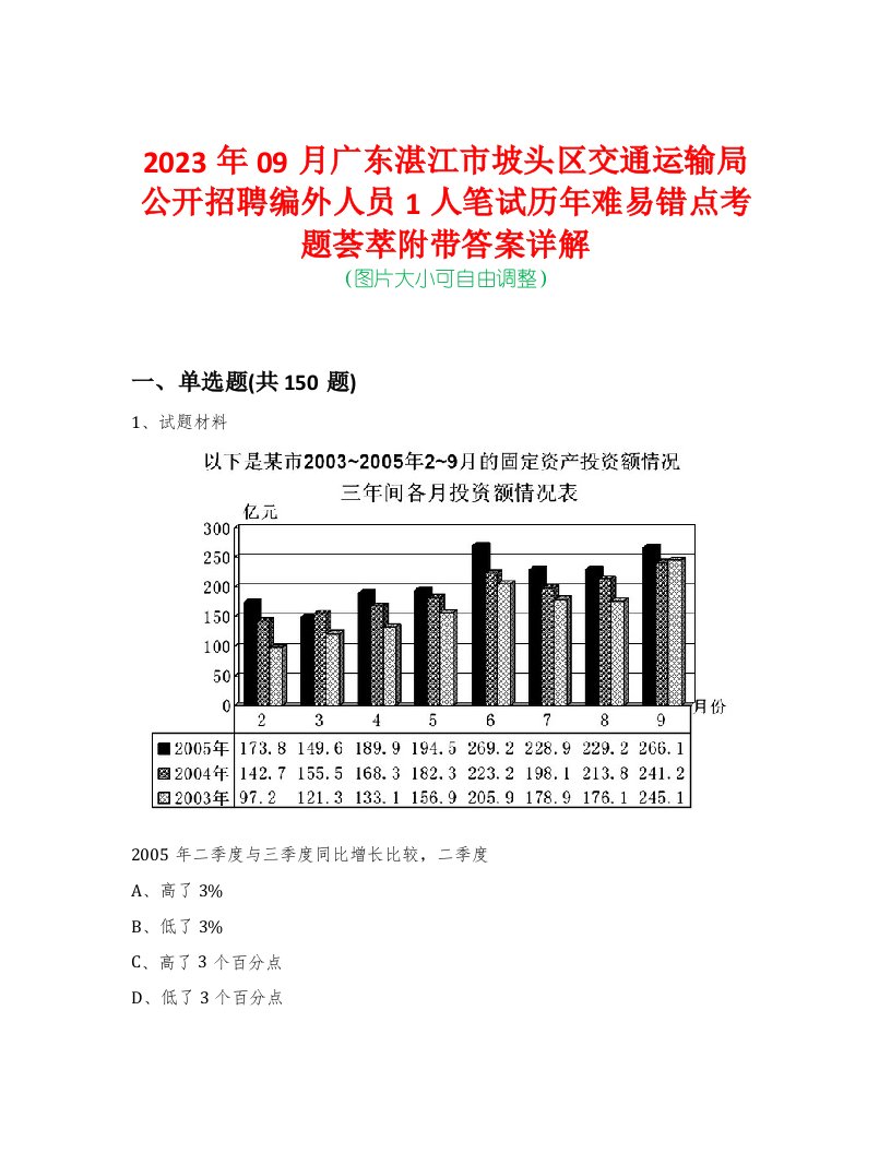 2023年09月广东湛江市坡头区交通运输局公开招聘编外人员1人笔试历年难易错点考题荟萃附带答案详解