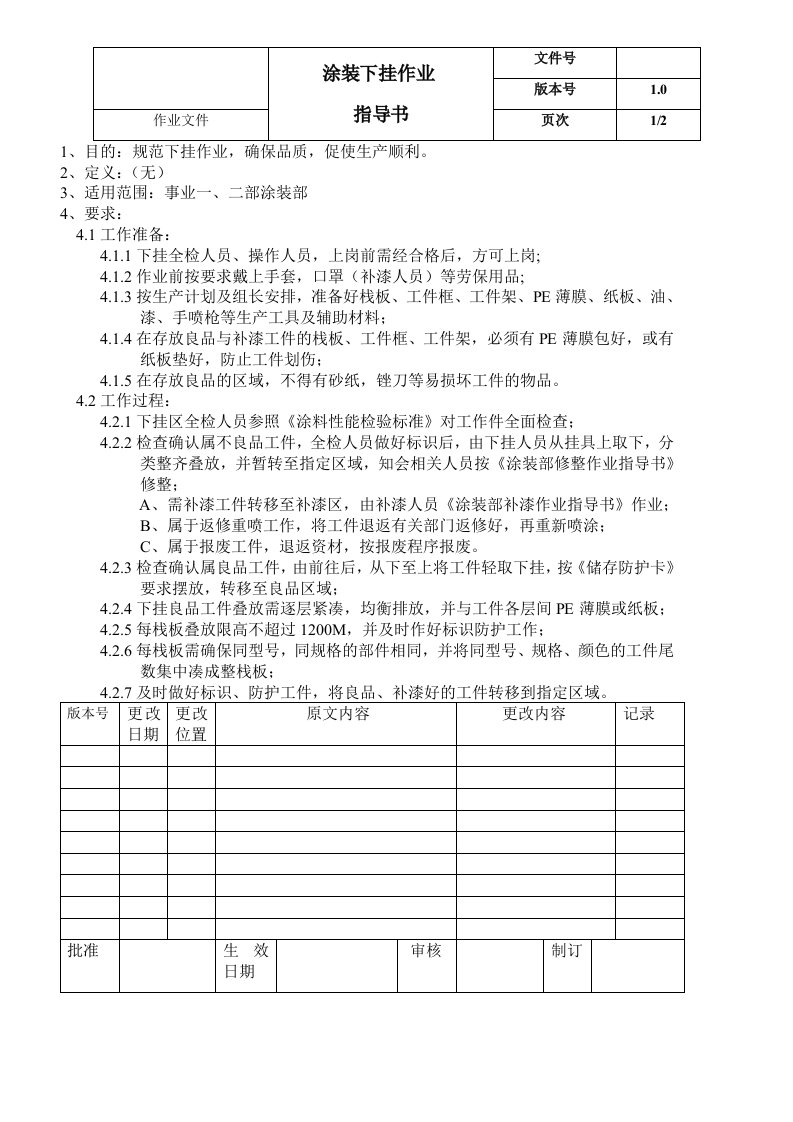 涂装下挂作业指导书