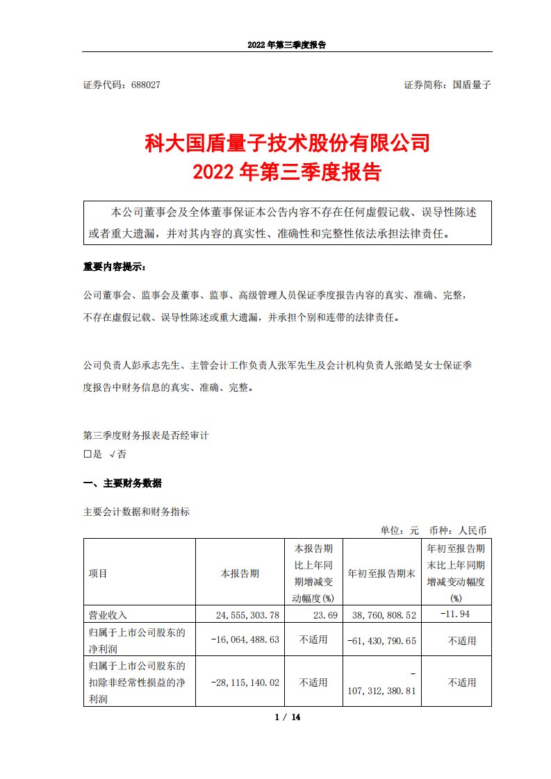 上交所-国盾量子2022年第三季度报告-20221028