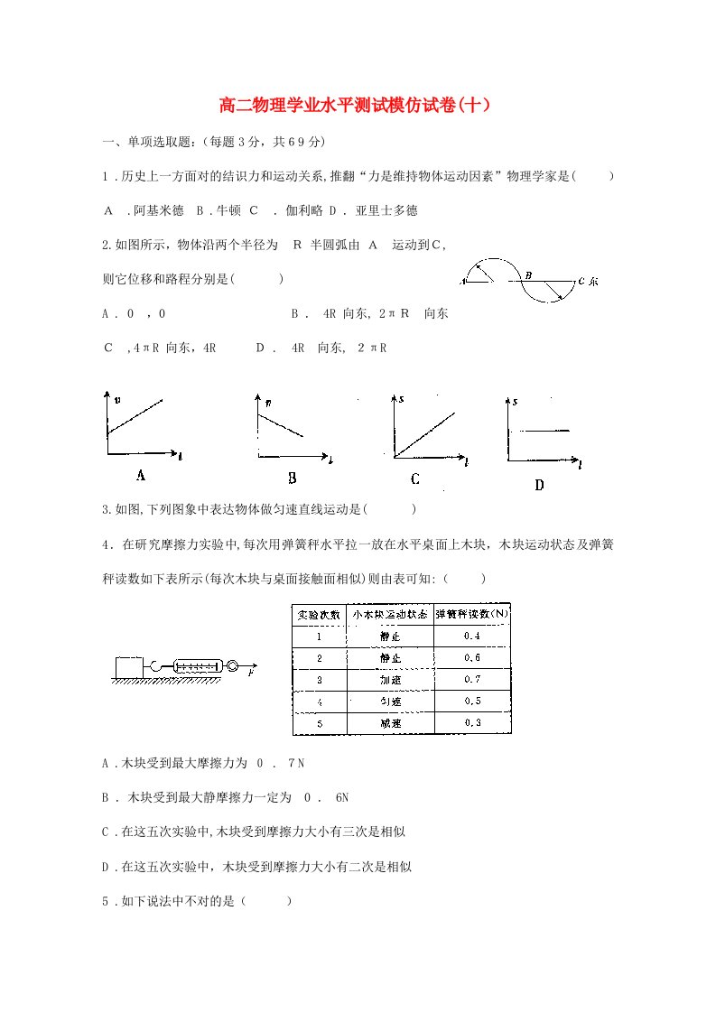 2023年高二物理学业水平测试试题