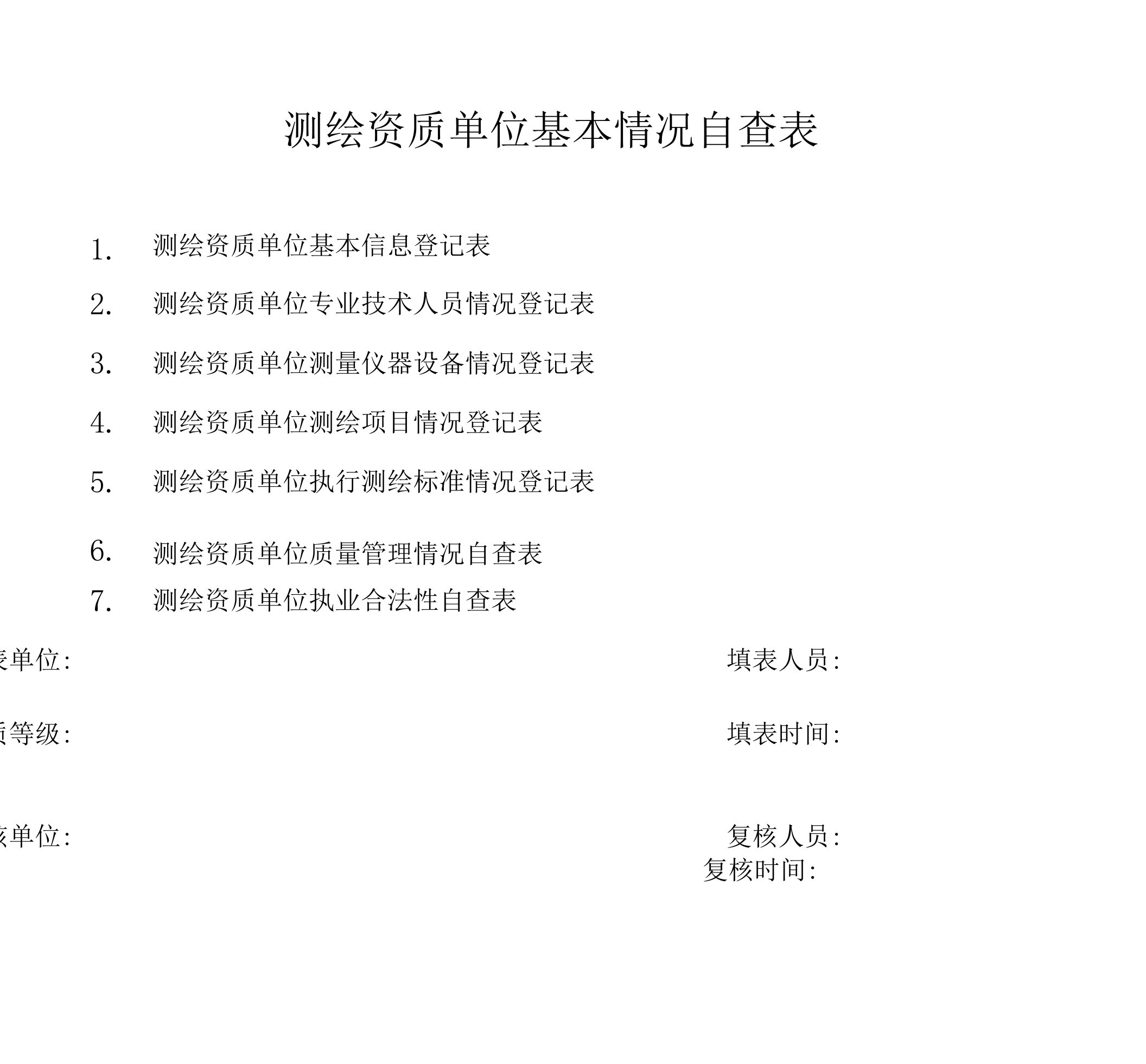 测绘资质单位基本情况自查表