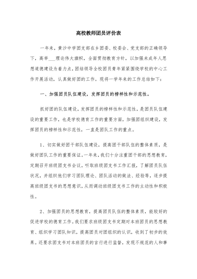 高校教师团员评价表