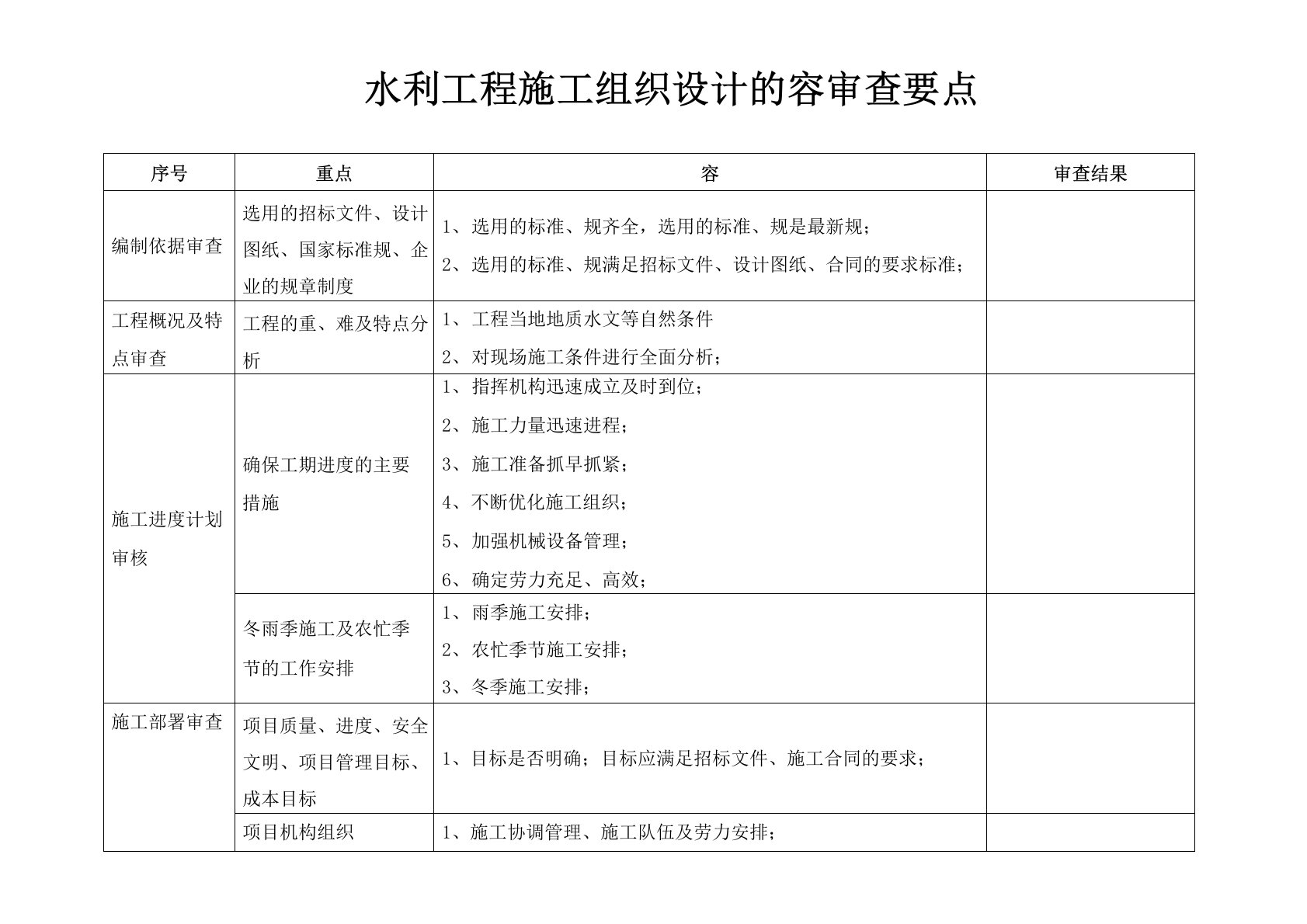 水利工程施工设计方案内容审查要点说明