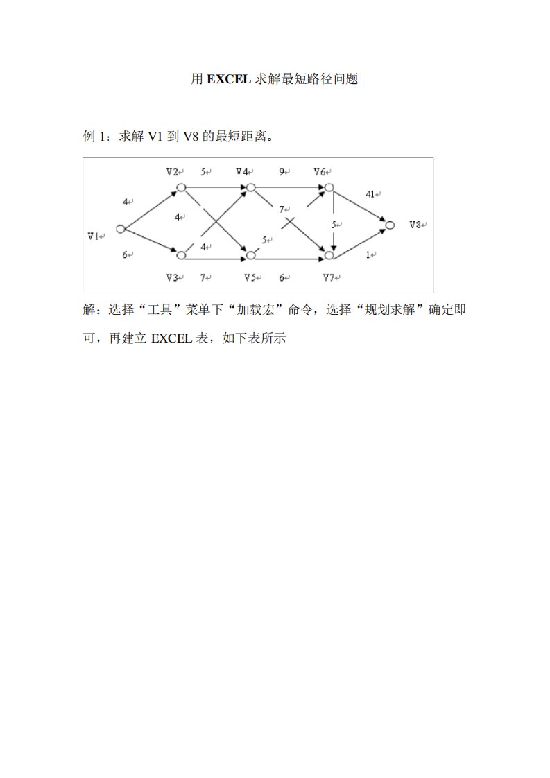 用EXCEL求解最短路径问题