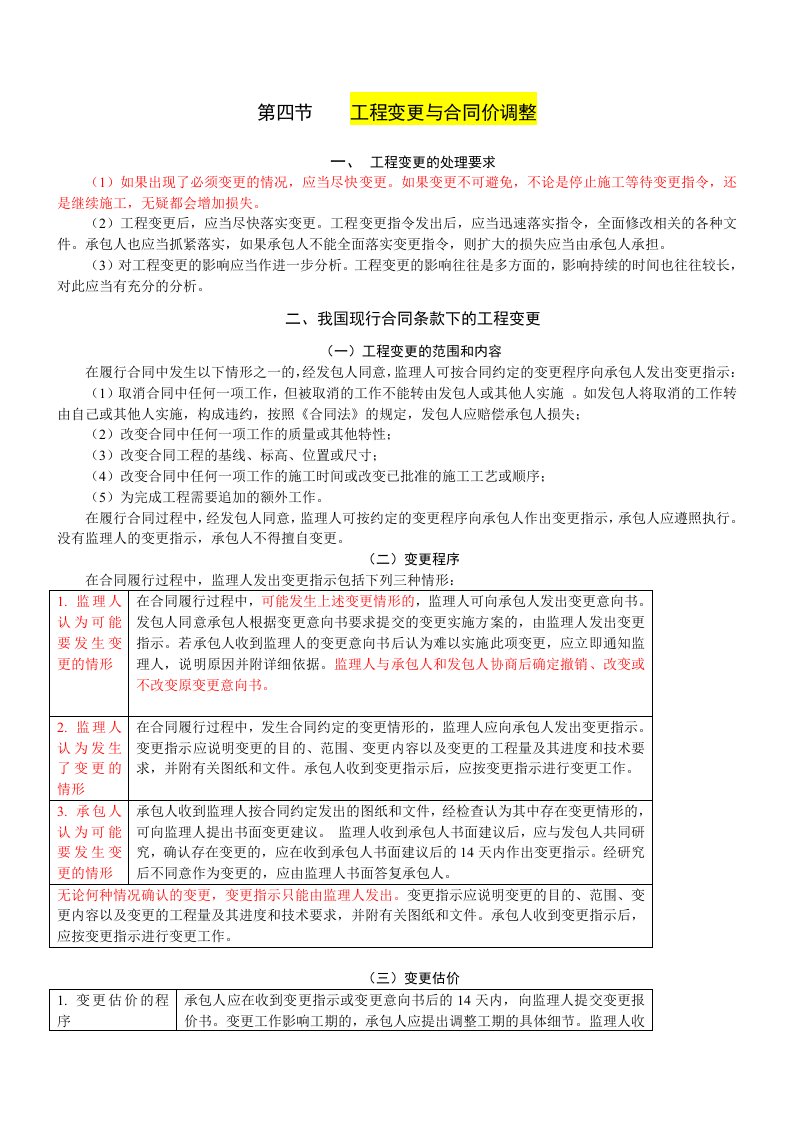 工程变更与合同价调整